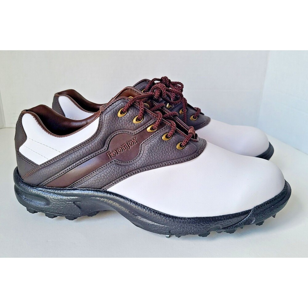 Footjoy Golf Shoes GreenJoys 45516 White Brown Leather Soft Spike Men’s Sz 10.5 - Picture 3 of 13